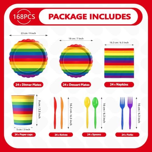 168 Pcs Rainbow Birthday Party Decorations, Serves 24 - Image 4