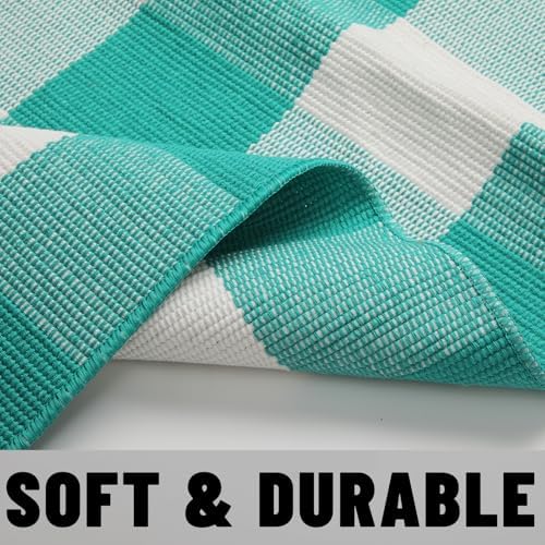 SEEKSEE Buffalo Plaid Rug 4' x 6' Light Blue and White Large Front Door Mat, Layering Area Rug, Spring Summer Rug for Outdoor Patio Entryway Indoor Living Room Kitchen Dining Room Decor - Image 5