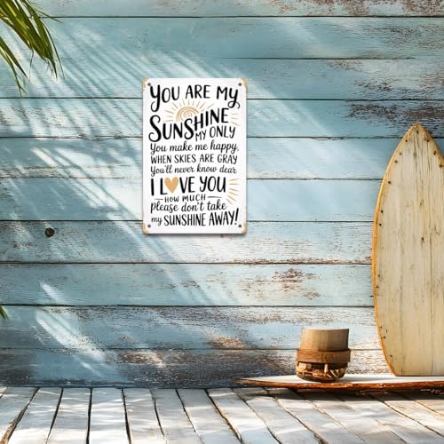 BEASTZHENG You Are My Sunshine Decorative Tin Sign Cream with Gray Lettering Metal Sign, Retro Plaque Poster Home Wall Art - Image 4