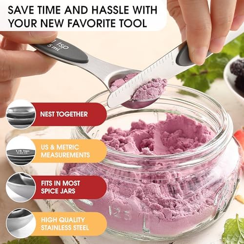 Spring Chef Stainless Steel Magnetic Measuring Spoons Set of 8, Gray - Image 5