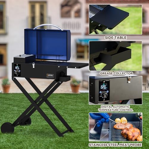ONLYFIRE GRILLS BBQ Wood Pellet Grill Smoker with Foldable Cart, Blue GS342 - Image 6