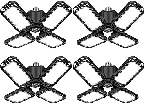 Tudoccy LED Garage Light 4 Pack, 120W Ultra Bright LED Shop Light with 4 Adjustable Panels, 18000LM E26/E27 Base Deformable Ceiling Fixtures for Garage, Workshop, Attic, Basement, Barn (Black-4 Pack) by Tudoccy