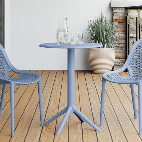 Costaelm Patio Table for 4-Person, Outdoor Patio PP Round Dining Table, All-Weather Bistro Dining Table for Backyard Deck Porch Poolside, French Blue by Costaelm