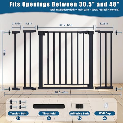 Rgqphantom 41" Tall Safety Pet Gate,Adjustable 29.92"-49.21" Wide (Black) - Image 2