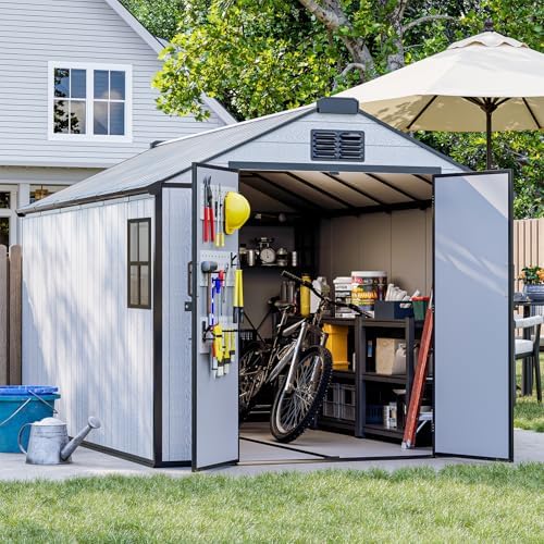 8 x 12 FT Resin Outdoor Storage Shed with Floor, Plastic Garden Shed by DNYKER