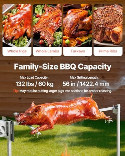 VEVOR Rotisserie Grill, 56in Electric Rotisserie Grill Kit 8 Level Height, BBQ Grills Rotisseries Kit with 132 lbs Load Capacity, Asador de Puerco, Stainless Steel Automatic Grilling Kits for Parties - Image 3
