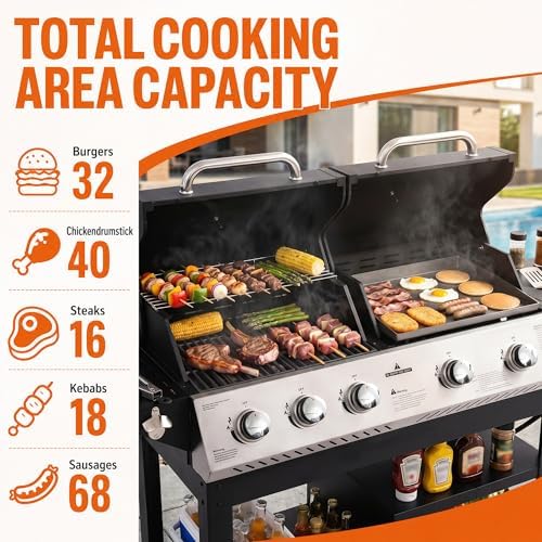 Propane Grill Griddle Combo, 5-Burners Outdoor BBQ Grill - Image 4