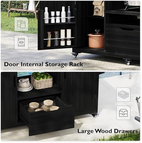 JIJIWANG 66.5" Outdoor Kitchen Island with Drawer and Stainless Top, Black - Image 7