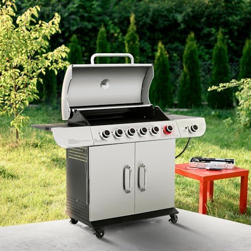 Royal Gourmet SG6002R 6-Burner Propane Gas Grill with Side Burner, Silver - Image 2