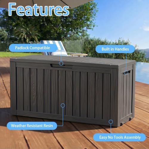 ROJIK 149 Gallon Outdoor Storage Box Waterproof,Weatherproof Deck Boxes Outdoor Lockable,Resin Outside Storage Box for Garden Tools,Cushions,Accessories(Black,149 Gal) - Image 6