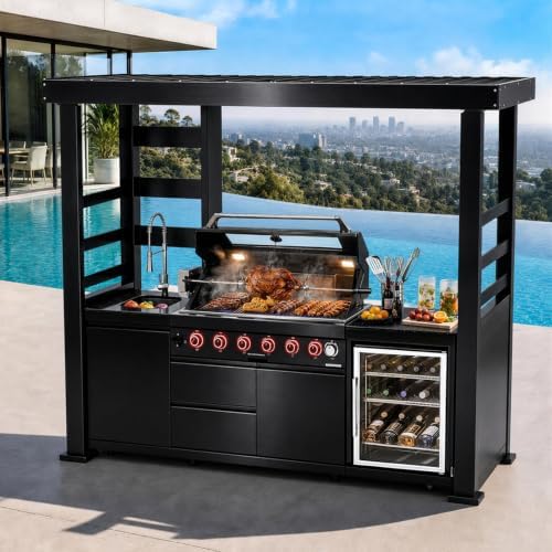94.3" 6-Burner Modular Outdoor Kitchen Island, 85000 BTU Propane Gas Grill by Unknown