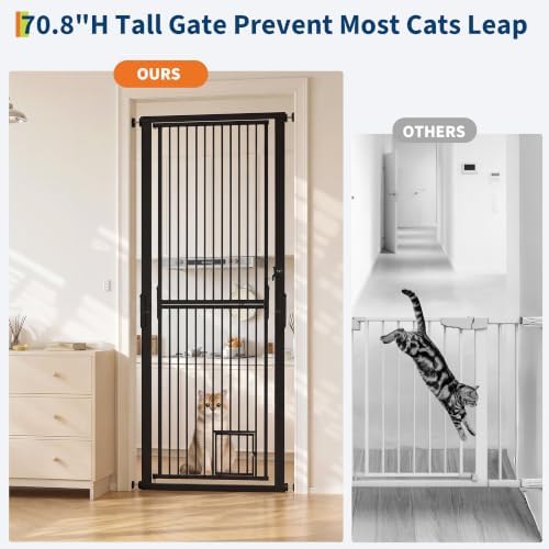 71" Extra Tall Pet Gate for Cats, 30.3-40.9'' Width Adjustable Pet Door - Image 2