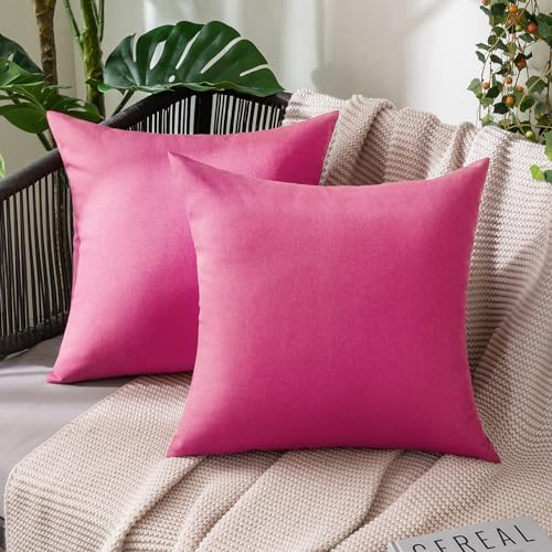 MIULEE Decorative Outdoor Pillow Covers Waterproof 16x16 Hot Pink by MIULEE