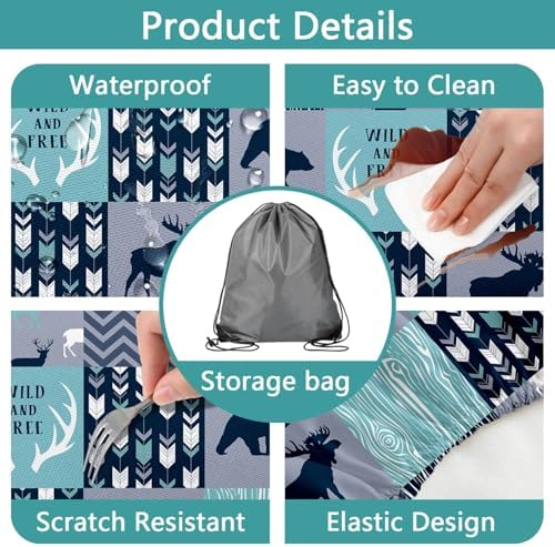 Picnic Table Cover with Bench Covers, Camping Essentials, Rustic Cabin Deer Bear Stripes Waterproof Windproof Patio Table Cover, Fitted Tablecloth Cover with Elastic Edge for Outdoor 3 PCS 30x72 Inch - Image 6
