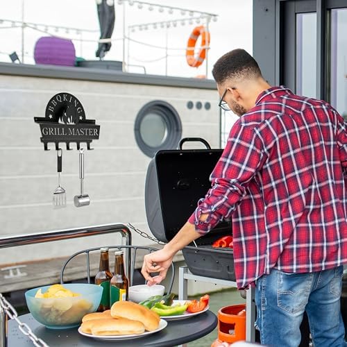 BBQ Tool Holder Wall Mount, Grill Utensil Holder with 5 Hooks, for Backyard - Image 5