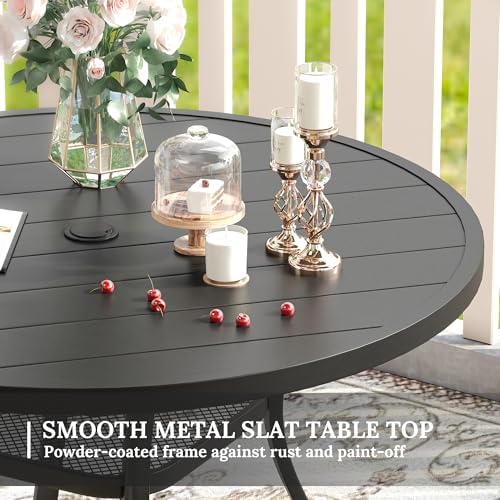 VICLLAX 5 Pieces Patio Dining Set for 4, Outdoor Furniture Set Includes 40.7" Round Patio Table and 4 Patio Stackable Chairs, Black Tabletop and Blue Fabric - Image 2