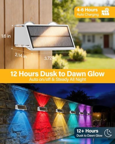 Solar Fence Lights Outdoor, 2 Pack Fence Solar Lights Waterproof - Image 3
