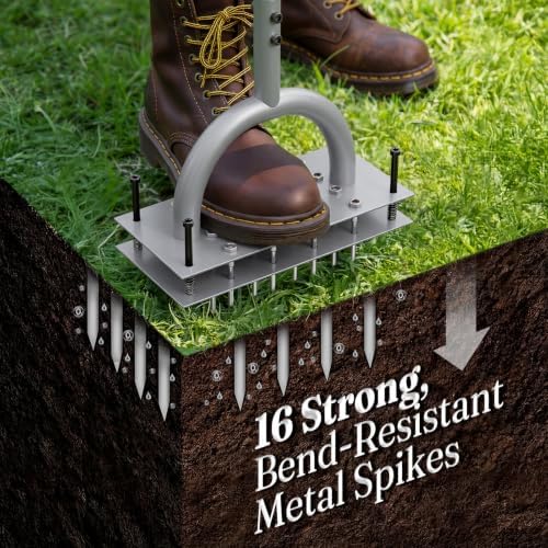 Grenebo Lawn Aerator Tool with 16 Spikes, Manual Yard Aerator, Gray - Image 3