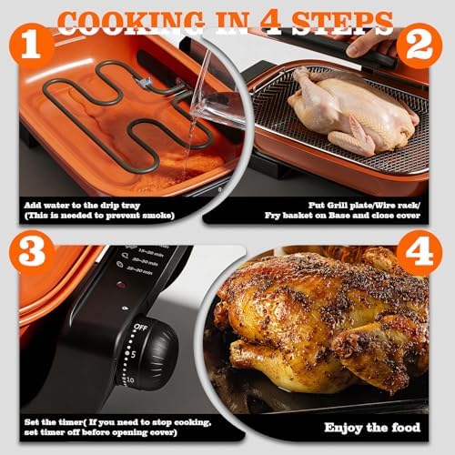 Electric Grill, Techwood 3-in-1 Indoor Grill, Odor-Free 3-Layer Filter Korean BBQ Grill, Timer Control Knob, Double Sided Heating, Roast, Toast, Grill & More for Parties & Everyday Meals, 1300W - Image 5
