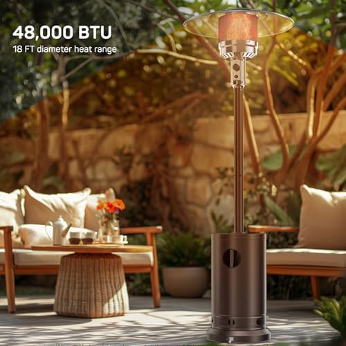 Propane Heater with Sand Box, 48,000 BTU Outdoor Heaters for Patio with Auto-off Safety Protection System, Double-Layer Stainless Steel with Wheels for Backyard, Deck, Garden, Porch - Image 2