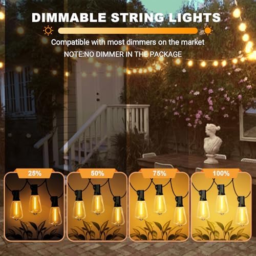 LAMPHOME Outdoor String Lights, 26FT Patio Lights with 12+1 ST38 LED Edison Bulbs (1 Spare), Connectable String Lights for Outside, Dimmable Hanging Light for Backyard Porch Decor, Warm White - Image 3