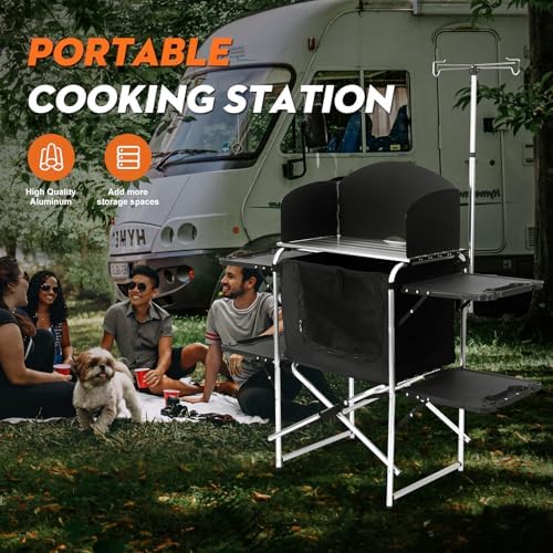 Camping Folding Cooking Table with 4 Panels & Carry Bag for BBQ RV Picnic - Image 4