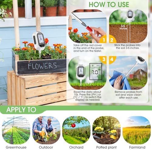 4-in-1 Soil Moisture Meter Digital Plant Temperature/Soil Moisture/PH Meter/Sunlight Intensity Backlight LCD Display Soil Test Meter for Gardening, Farming and Outdoor Plants - Image 5