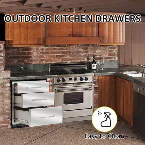 Outdoor Kitchen Drawers 18''Wx 24''H x 23''D Triple BBQ Drawers Stainless Steel Built-in Drawer for Outdoor Kitchen Island, Patio Grill Station - Image 5