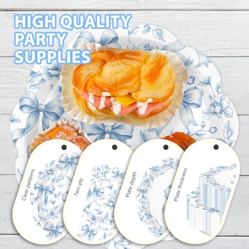 168 Pcs Blue Bow Floral Scalloped Party Decorations,Serves 24 - Image 3