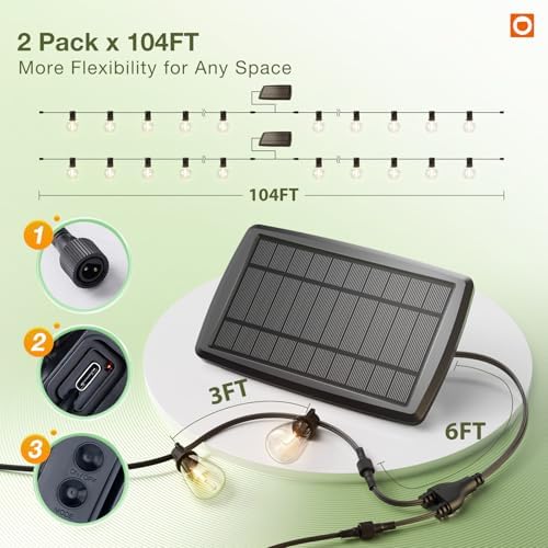 addlon 204FT(96*2) Solar String Lights Outdoor,Waterproof Dimmable 60+4 LED - Image 5