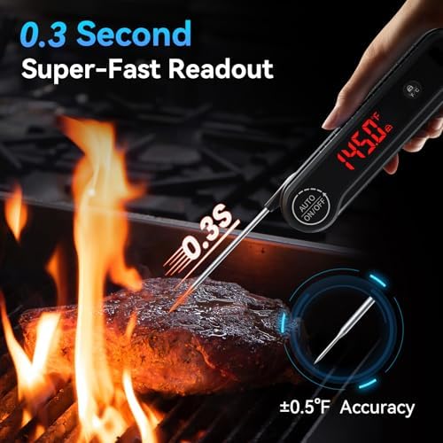 0.3s Instant Read Meat Thermometer, IP67 Waterproof (Black) - Image 2