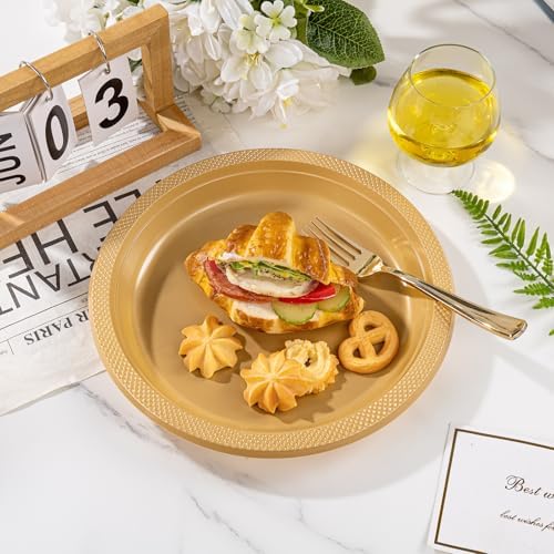 WELLIFE Gold Plastic Plates 10 Inch 50 Count - Image 4