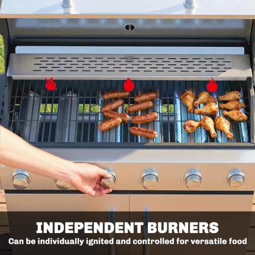 Outsunny 6 Burner Propane Gas Grill 63,000 BTU with Side Burner Wheels - Image 4