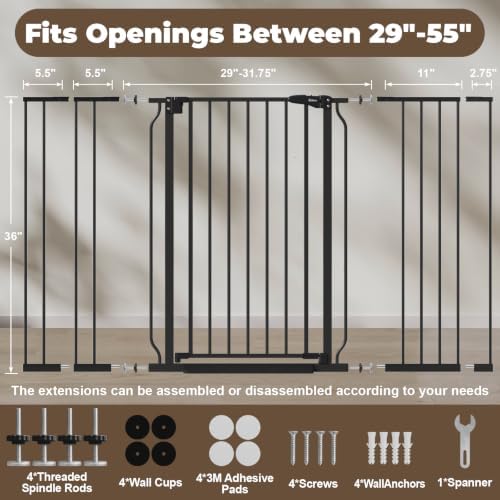36" Extra Tall Baby Gate, 29"-55" Wide Auto Close Dog Gate Indoor - Image 6