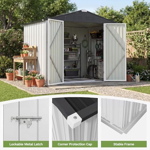 Patiowell 8x6 FT Outdoor Storage Shed with Floor Frame, Metal Garden Sheds - Image 5