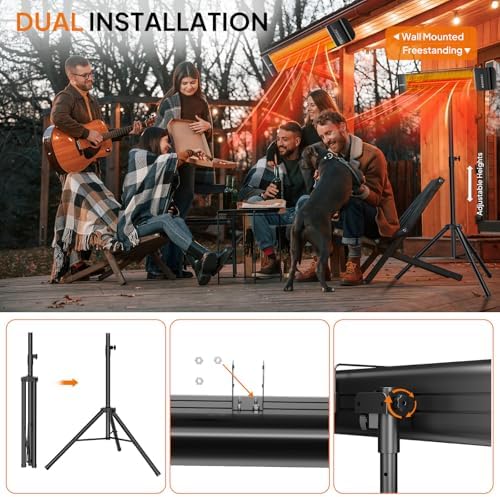 ROVSUN 1500W Outdoor Electric Heater, Patio Freestanding/Wall-mounted Heater with Remote Control, 12H Timer, Adjustable Heights, 3 Modes, 3s Instant Heating for Indoor Outdoor Backyard Garage - Image 5