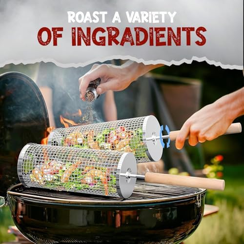 Veggie Grill Basket 2 Rolling Stainless Steel Cages for Outdoor BBQ - Image 4