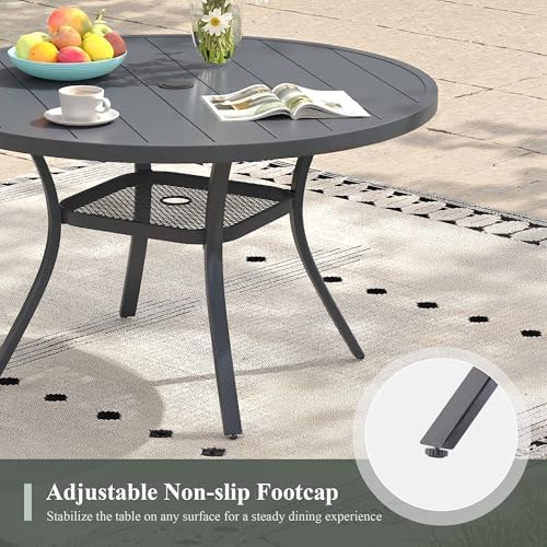 Outdoor Dining Table with Adjustable Umbrella Hole, 40.6" All-Weather Round Patio Dining Table for 4, Metal Patio Table with Storage Shelf for Garden Lawn Porch Deck Yard, Dark Grey - Image 6