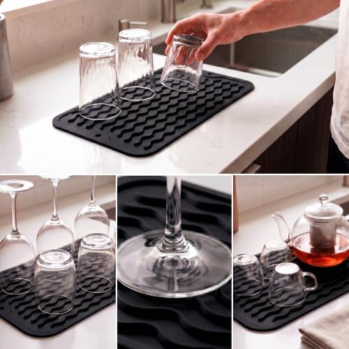 MicoYang Silicone Dish Drying Mat for Multiple Usage,Easy clean,Eco-friendly,Heat-resistant Silicone Mat for Kitchen Counter or Sink,Refrigerator or Drawer Liner Black S 12 inches x 6 inches - Image 4
