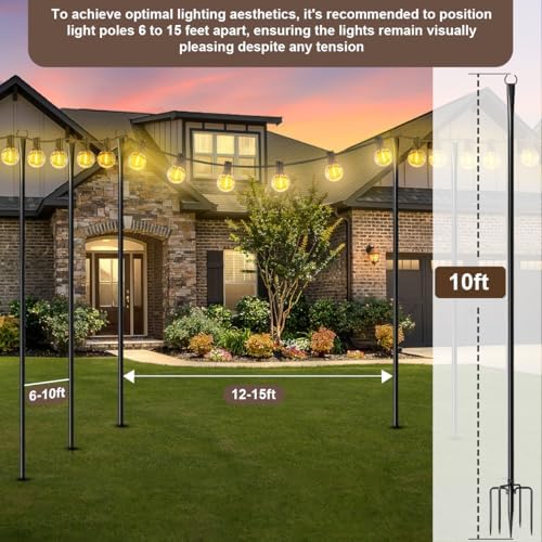 MuliVid 4 Pack String Light Poles for Outdoor,Metal Light Hanging Pole Outside with Fork,Light Stand for Patio, Pergola, Garden, Backyard, Yard, Camping Party (4 Pack) - Image 6