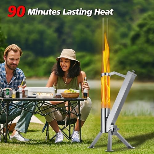 CHARMELEON Stainless Steel Pellet Stove&Wood Pellet Fire Pits for Outside – 51In Wood Pellet Heater–Outdoor Fire Pit for Backyard – Fireplace for Camping Patio Garden Picnic(Glass Tube-39.3In) - Image 5