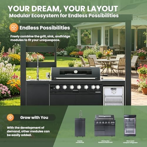 94" Stainless Steel Outdoor Kitchen Island with 6-Burner 85000 BTU,Heavy-Duty Propane Grill with Rotisserie Oven,Galvanized Steel Roof,Granite Countertops,Refrigerator,Sink.(Propane Gas) - Image 2