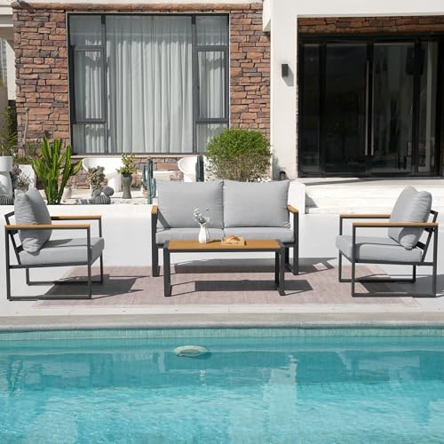 4 Pieces Patio Furniture Set for Outdoor Balcony, Light Grey - Image 6