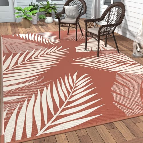 GENIMO Outdoor Rug, Waterproof Plastic Rugs for Patio, 6'x9' Brick Red by GENIMO