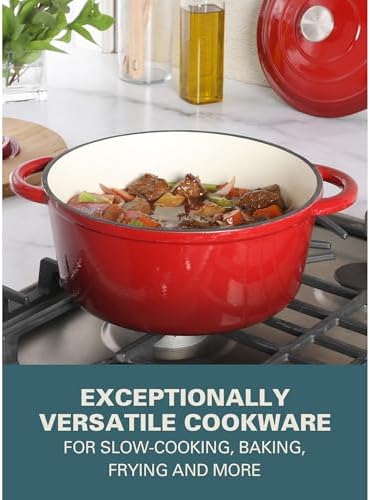 Gibson Home Addlestone 5-Quart Red Enamel Cast Iron Dutch Oven with Lid and Dual Handles – Durable Round Cooking Pot - Image 5