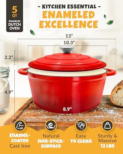 CRUSTLOVE 5 QT Enameled Dutch Oven for Bread Baking with Lid & Baking Set - Image 3