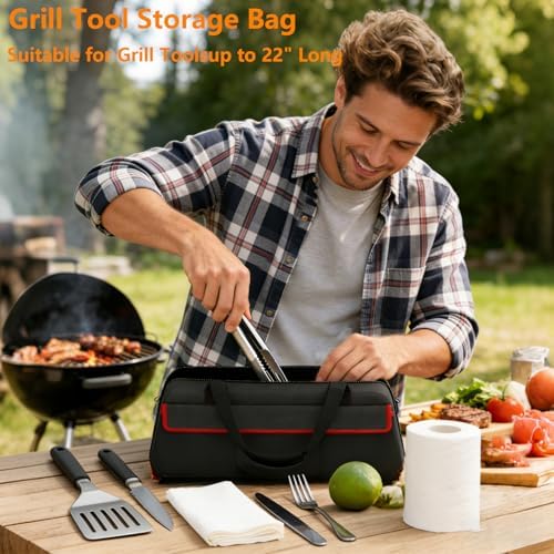 Grill Tool Storage Bag,Grill Utensil Storage Bag for Barbecue Tool up to 22",BBQ Utensil Storage Caddy with Pockets,Barbecue Utensil Case for Outdoor Grilling, Camping, Bag Only - Image 3
