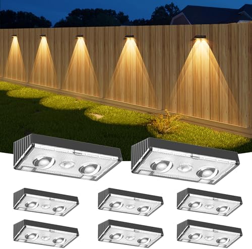 NIORSUN Solar Fence Lights,8 Pack Deck Light,Led Lights Warm White Outdoor Wall Lights,IP45 Solar Powered Light Waterproof for Backyard/Pool/Railing/Patio/Porch/Step/Outside/Garden (Black) by NIORSUN