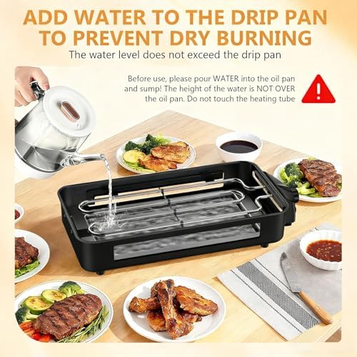 Electric Indoor Grill 1700W, 2 in 1 Smokeless Indoor Grill for Kitchen with Non-stick Removable Grill & Griddle Plate,Temperature Control Korean BBQ Grill with 3 Cheese Pans Dishwasher Safe - Image 5