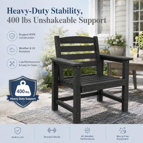 Patio Dining Chairs Set of 2, All-Weather HDPE Outdoor Dining Chair with High Back, Stackable Heavy Duty 400 lbs Lawn Armchair for Backyard Deck Porch Table, Black - Image 4